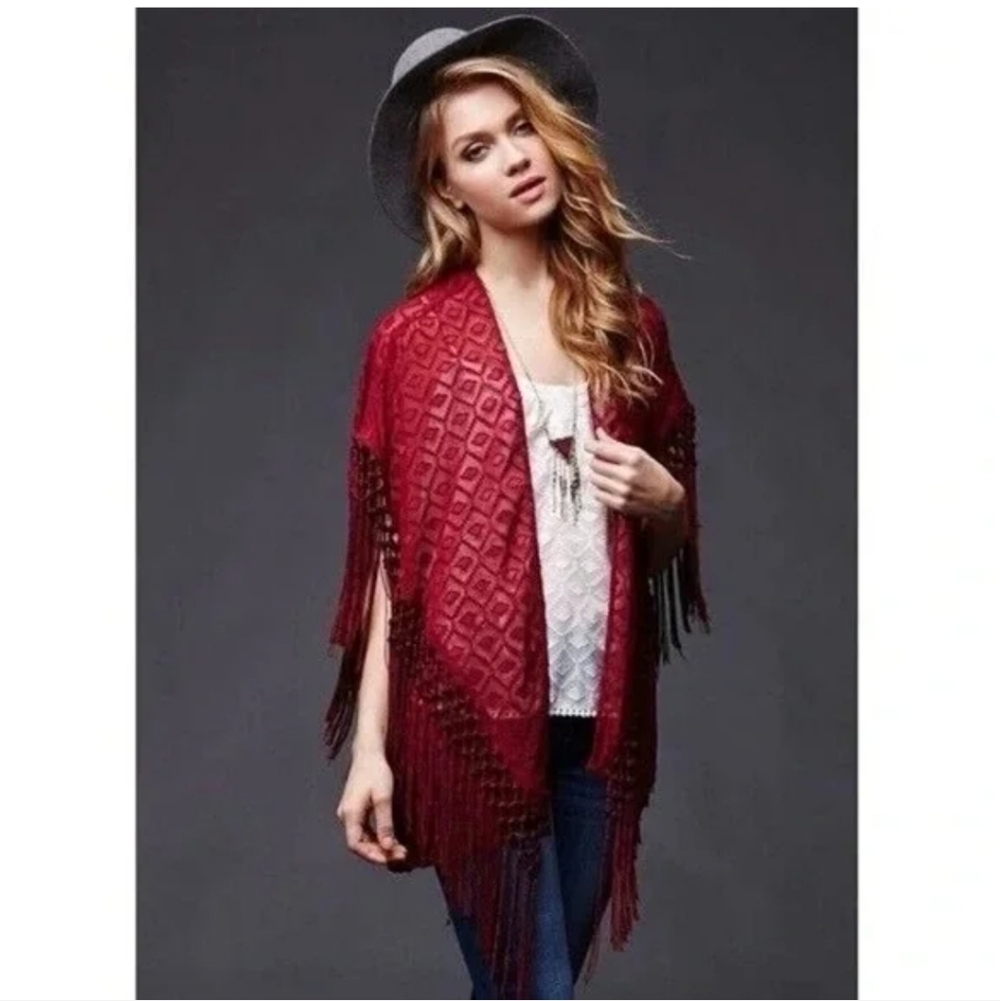 HOUSE OF HARLOW 1960 Semi Sheer Fringe Kimono M